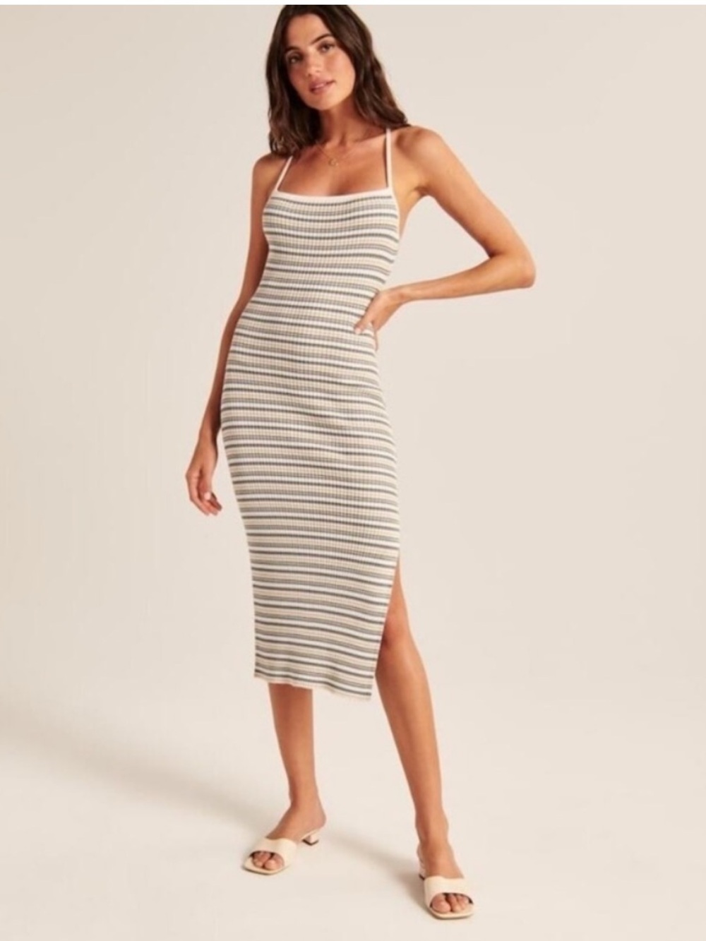 Abercrombie & Fitch Blue and White Striped Spaghetti Strap Maxi Dress
